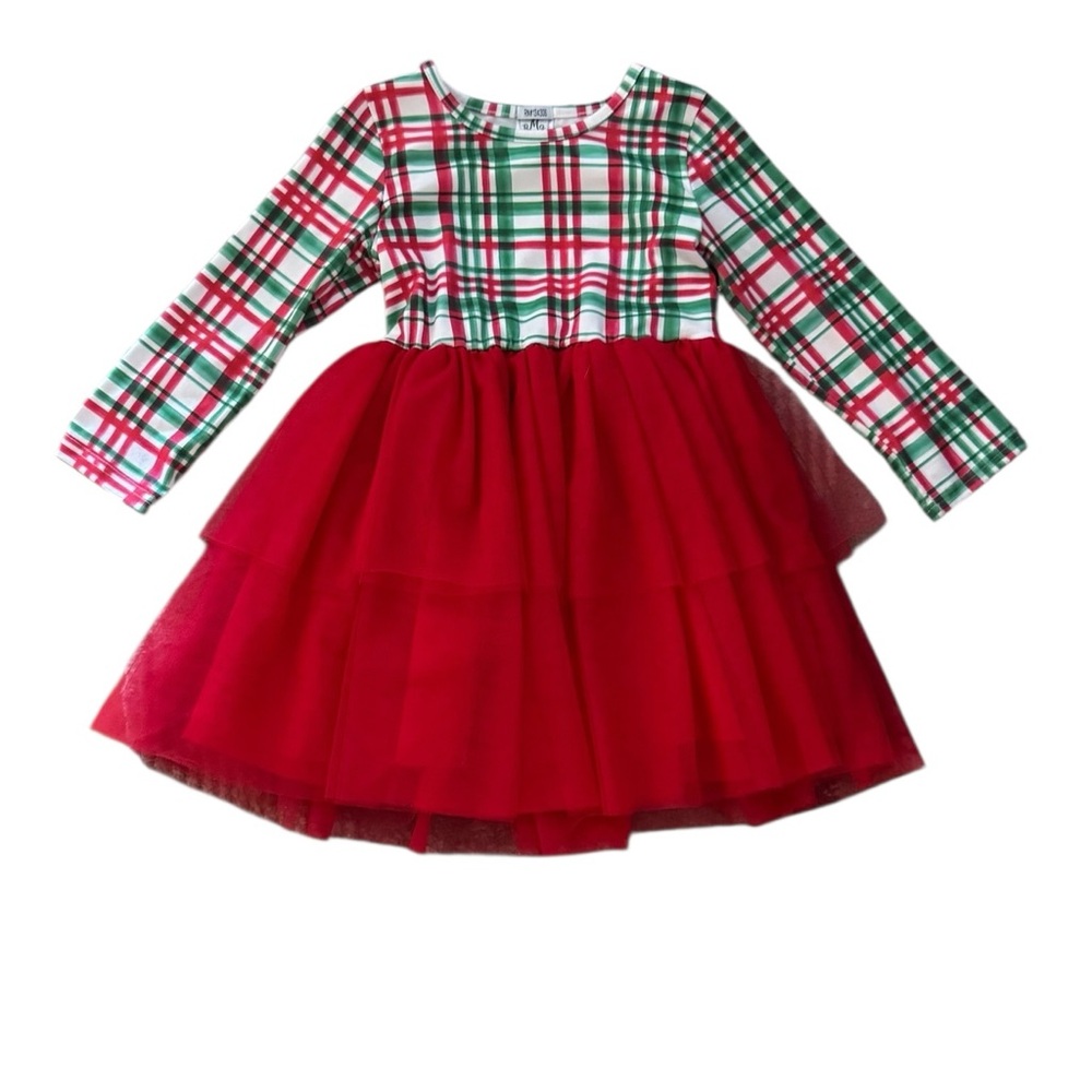 BMG Girls Christmas Dress Red Tulle Skirt Long Sleeve Holiday Party Size 6Y